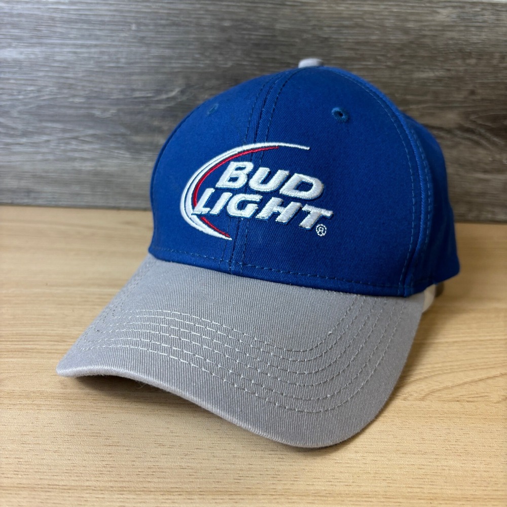Bud Light Hat Cap Snapback Blue Gray Trucker Beer Brewing Adjustable